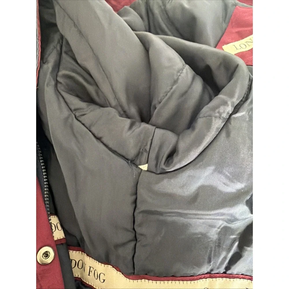 London Fog Men Navy Red Lined Parka Jacket Full Zip Pockets Mid-Length Sz Large